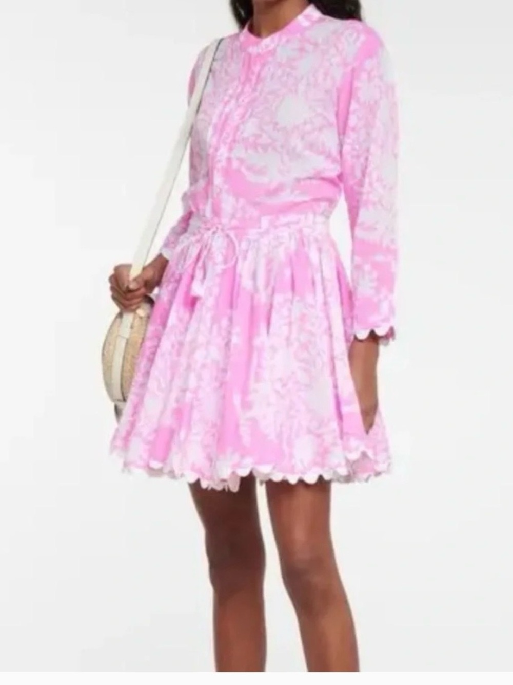Juliet Dunn Pink & White Floral Lace-Trim Mini Dress
